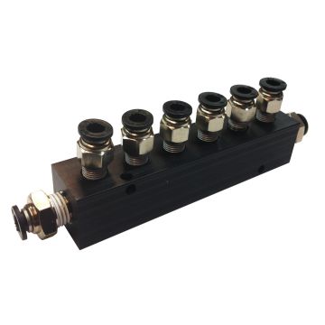 Aluminum Block Manifold with Fittings for 1/4" Airline - 7 Ports