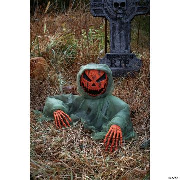 Grave Breaker® Posable Pumpkin With Hooded Green Shroud