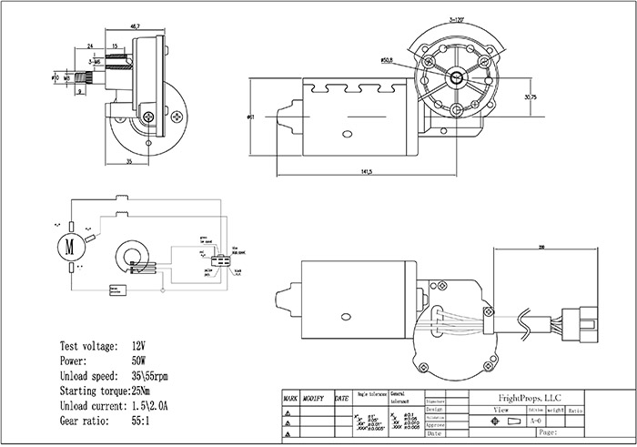 High-Torque Parking Prop Motor Dimensional Drawings (MOT1P)