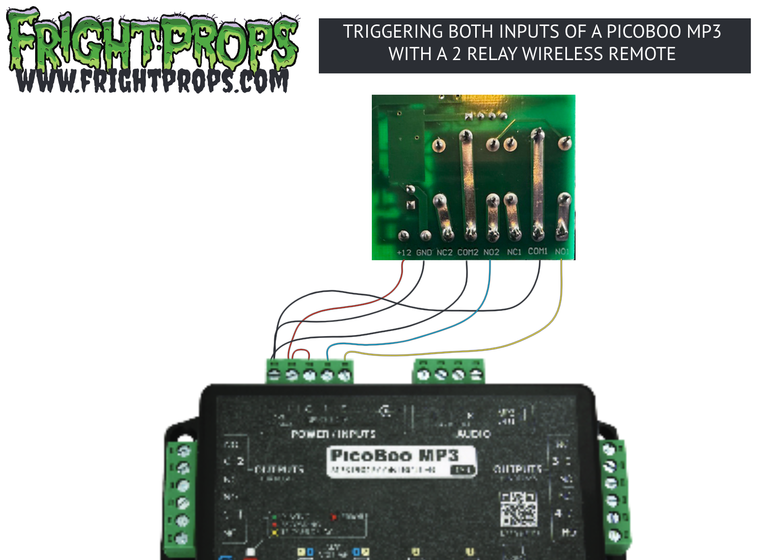 Triggering Both Inputs of a PicoBoo MP3 with a 2 Relay Wireless Remote