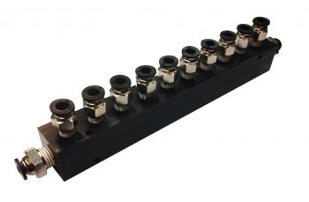 Aluminum Block Manifold with Fittings for 1/4" Airline - 11 Ports