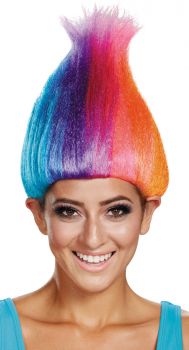 Rainbow Colored Licensed Troll Wig - Adult