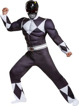 Men's Black Ranger Classic Muscle Costume - Mighty Morphin