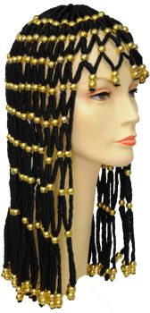 Headdress With Gold Beads Wig - Black