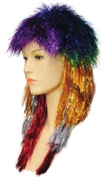 Long Punk Tinsel Wig - Rainbow