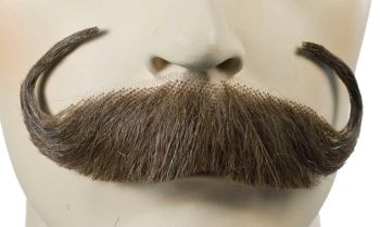 Handlebar Mustache - Human Hair - Medium Brown