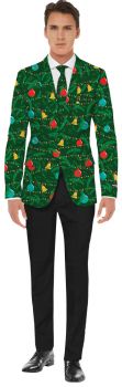 Men's Green Christmas Jacket & Tie - Adult Medium