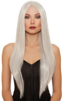 Extra-Long Straight Wig - Gray/White