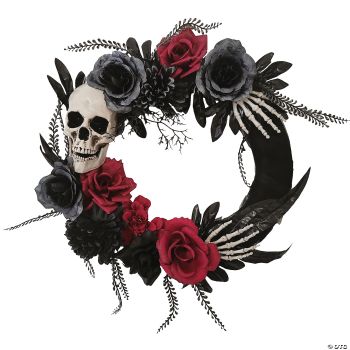 18-Inch Skull, Hands & Roses Wreath