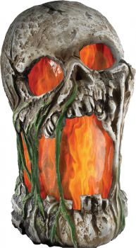 12" Flaming Rotted Skull Animated Prop