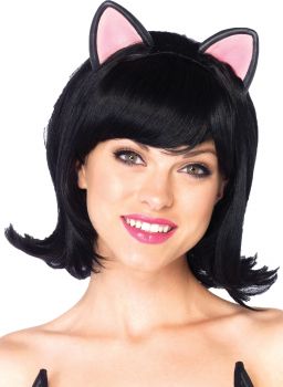 Women's Kitty Kat Bob Wig With Ears - Black
