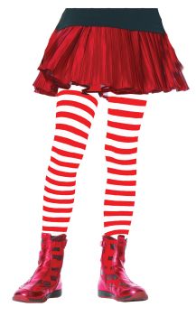 Child Striped Tights - Red/White - Child X-Large