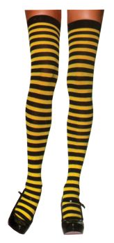 Nylon Striped Thigh-High Stockings - Black/Yellow