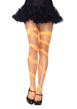 Neon Diamond Net Thigh-Highs - Neon Orange