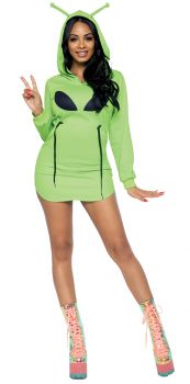 Adult Green Alien Hoodie Dress - Adult Large