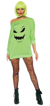 Adult Green Spooky Jersey Dress - Adult M/L (8 - 14)