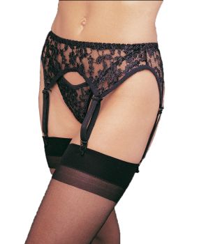 Garter Belt Lace Thong - Black - Adult Plus Size