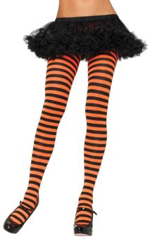 Nylon Striped Tights - Black/Orangege