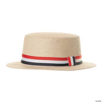 Straw Hat With Flag Band - Adult
